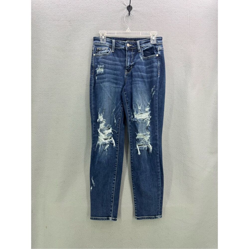 Judy Blue Womens Blue Boyfriend Fit Distressed Stretch Denim Jeans Size 27